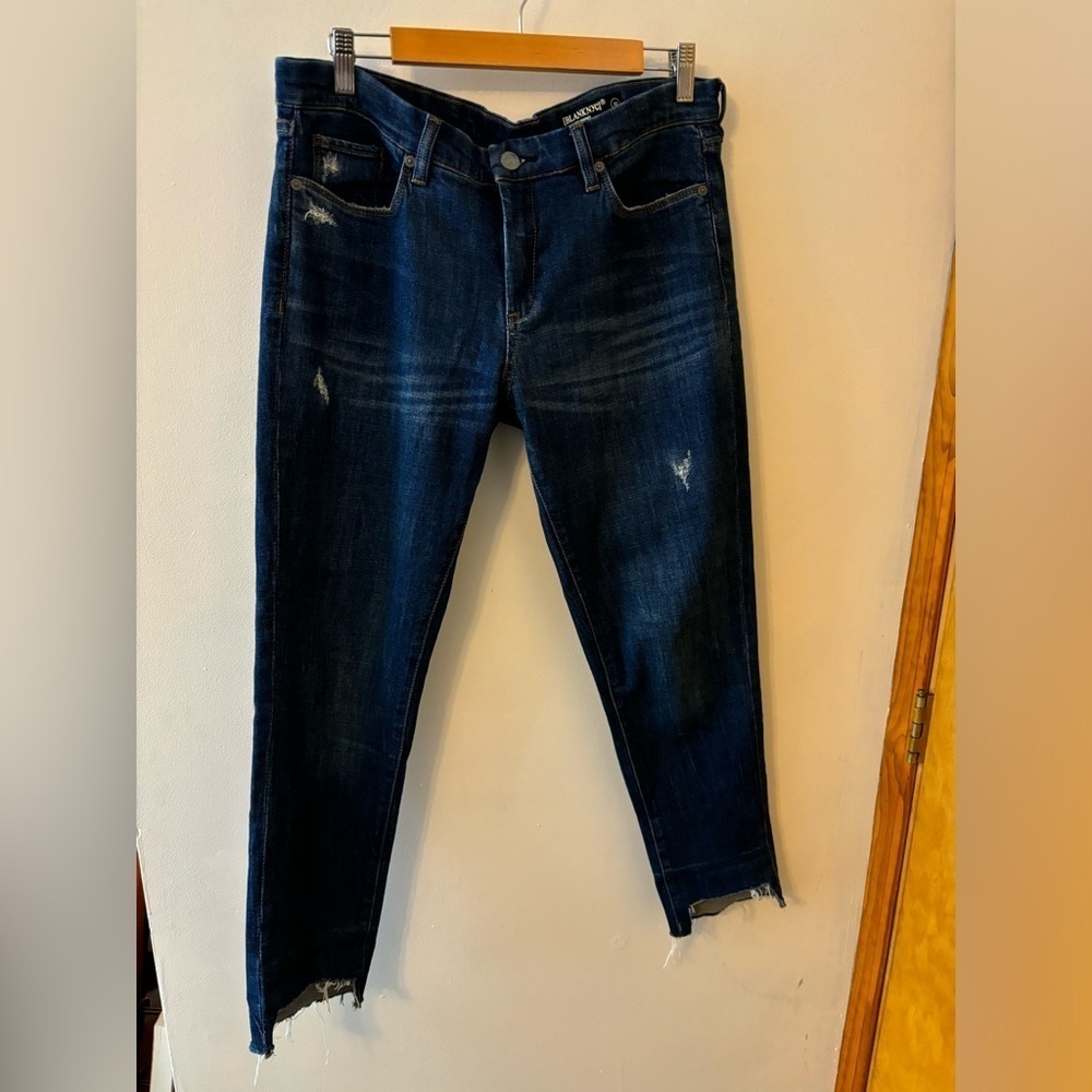 Blank NYC Crop Girlfriend Jeans Dark Blue Lightly Distressed